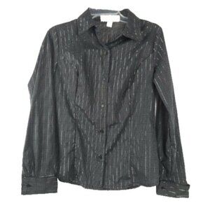 French Laundry Womens Shirt Medium Black Metallic Striped Long sleeve Preppy